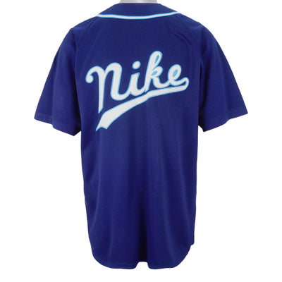 Nike - Blue Spell-Out Button-Up Jersey 1990s Medium
