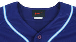 Nike - Blue Spell-Out Button-Up Jersey 1990s Medium Vintage Retro