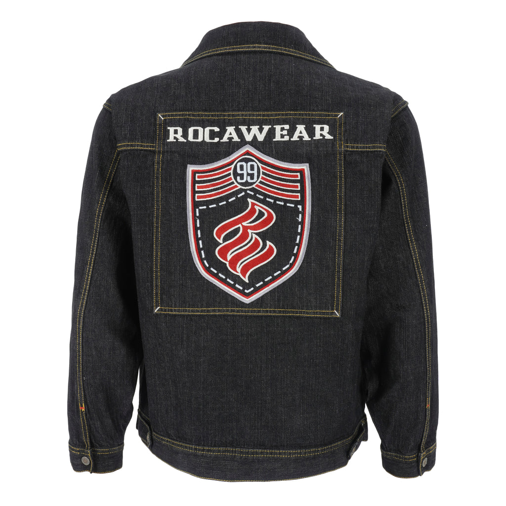 Rocawear - Black Spell-Out Button-Up Jacket 1999 Medium Vintage Retro
