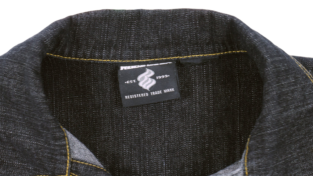 Rocawear - Black Spell-Out Button-Up Jacket 1999 Medium Vintage Retro