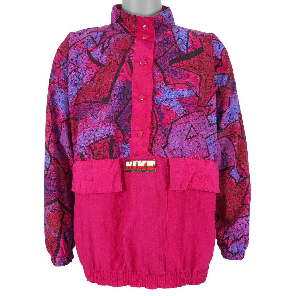 Nike - Pink Patterned 1/2 Button-Up Pullover Jacket 1990s Large Vintage Retro
