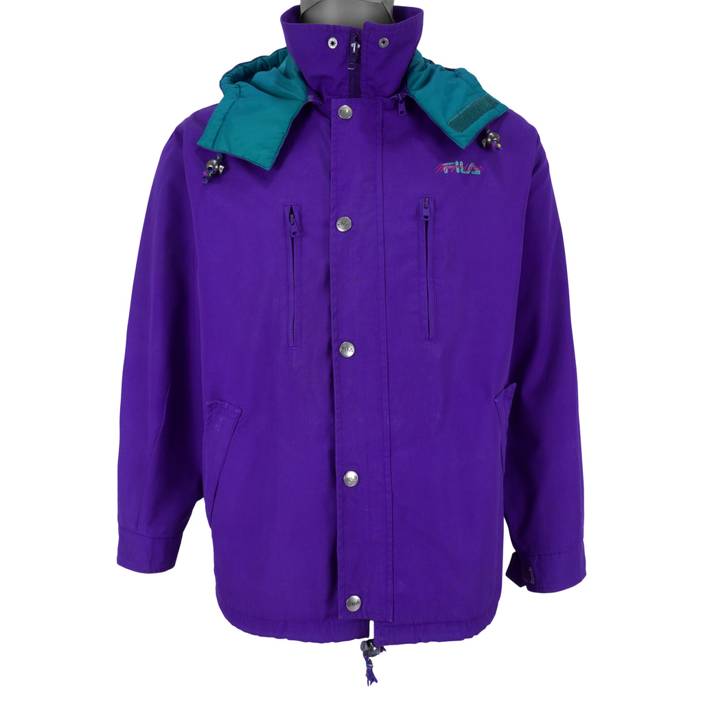 FILA - Purple Button-Up Hooded Jacket 1990s Large Vintage Retro