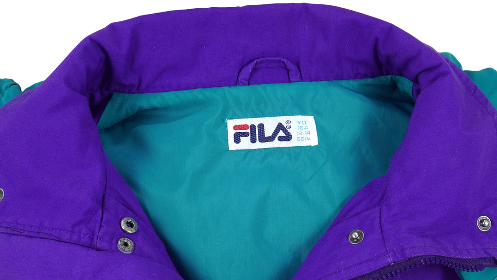 FILA - Purple Button-Up Hooded Jacket 1990s Large Vintage Retro