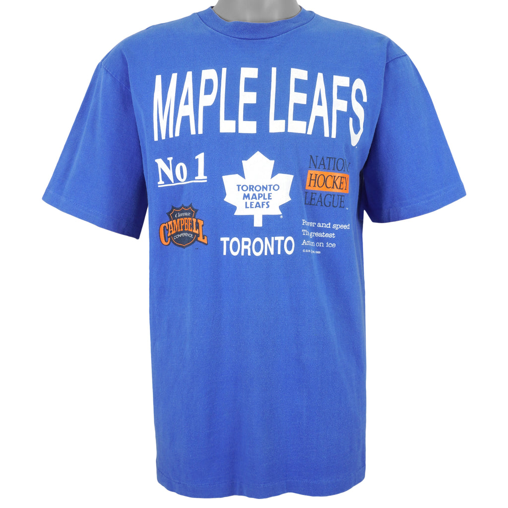 NHL (Waves) - Toronto Maple Leafs Spell-Out T-Shirt 1989 Medium Vintage Retro Hockey