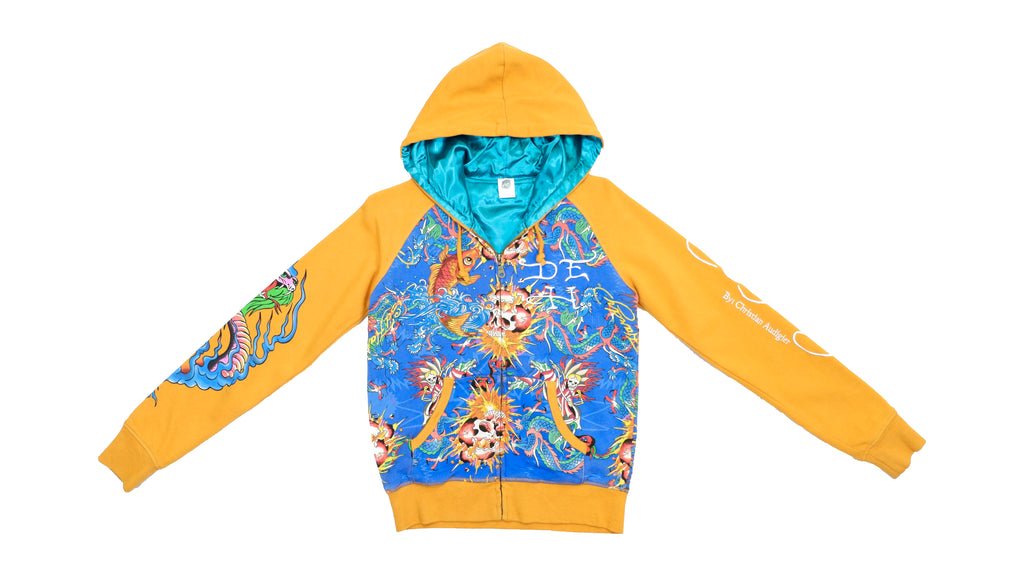 Ed Hardy - Floral and Tiger Zip-Up Hooded Sweatshirt Small 