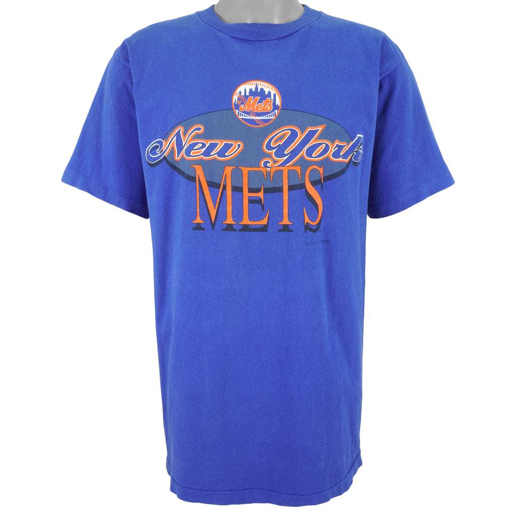 MLB (True-Fan) - New York Mets Spell-Out T-Shirt 1995 Large Vintage Retro Baseball