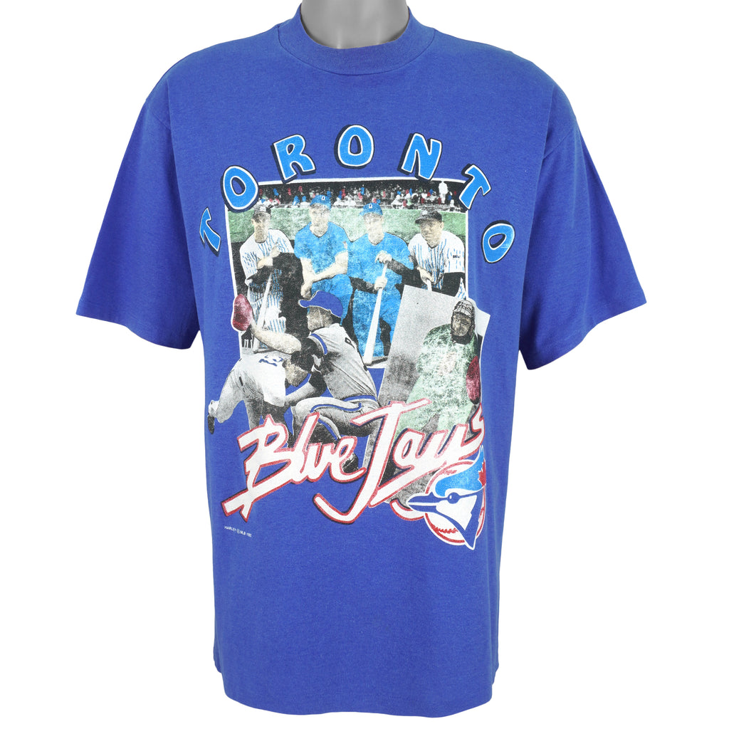 MLB (Harley) - Toronto Blue Jays Spell-Out T-Shirt 1992 Large Vintage Retro Baseball