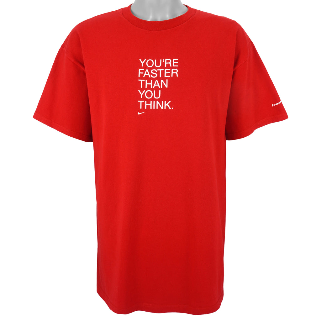 Nike - Red You're Faster Than You Think T-Shirt 1990s X-Large Vintage Retro