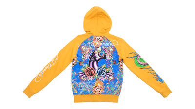 Ed Hardy - Floral and Tiger Zip-Up Hooded Sweatshirt Small
