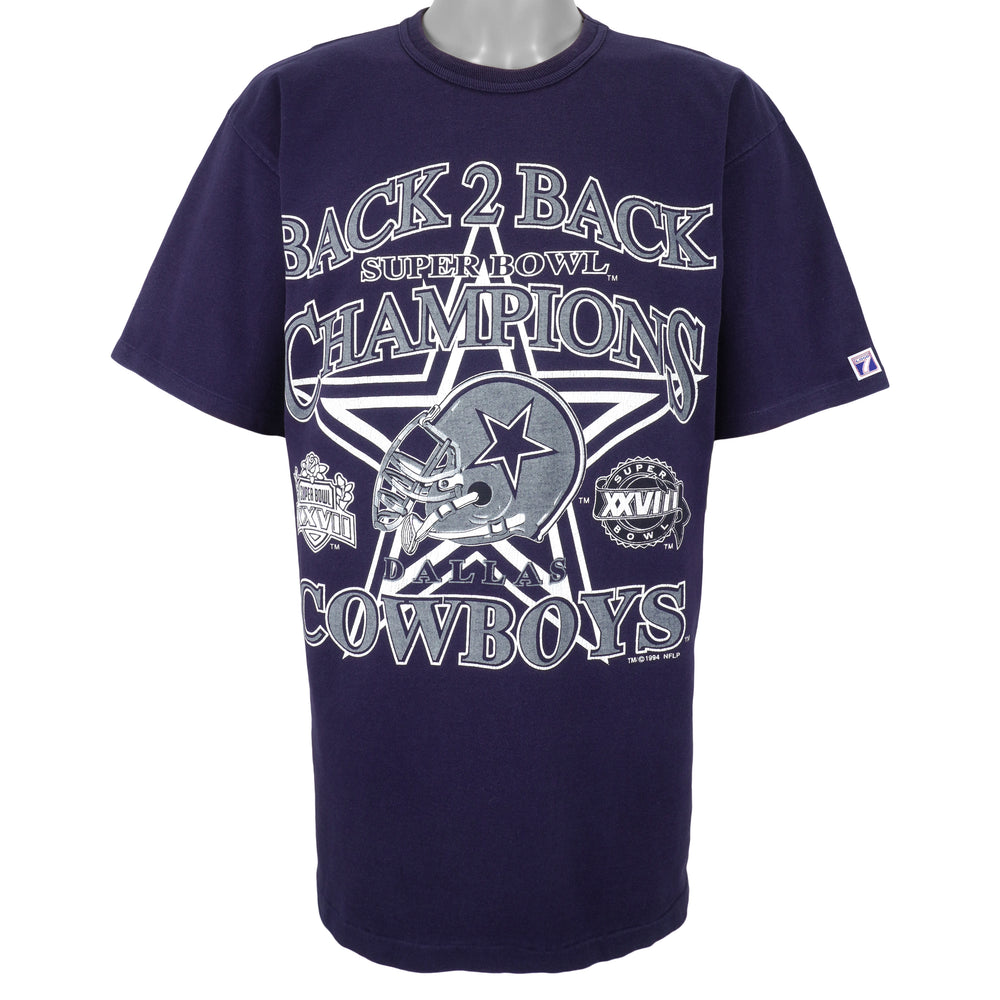 NFL (Logo 7) - Dallas Cowboys Back 2 Back Spell-Out T-Shirt 1994 Large Vintage Retro Football