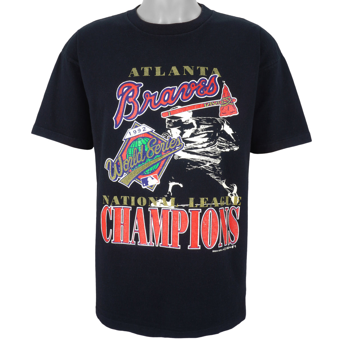 MLB (Belton) - Atlanta Braves Spell-Out T-Shirt 1992 Large Vintage Retro Baseball