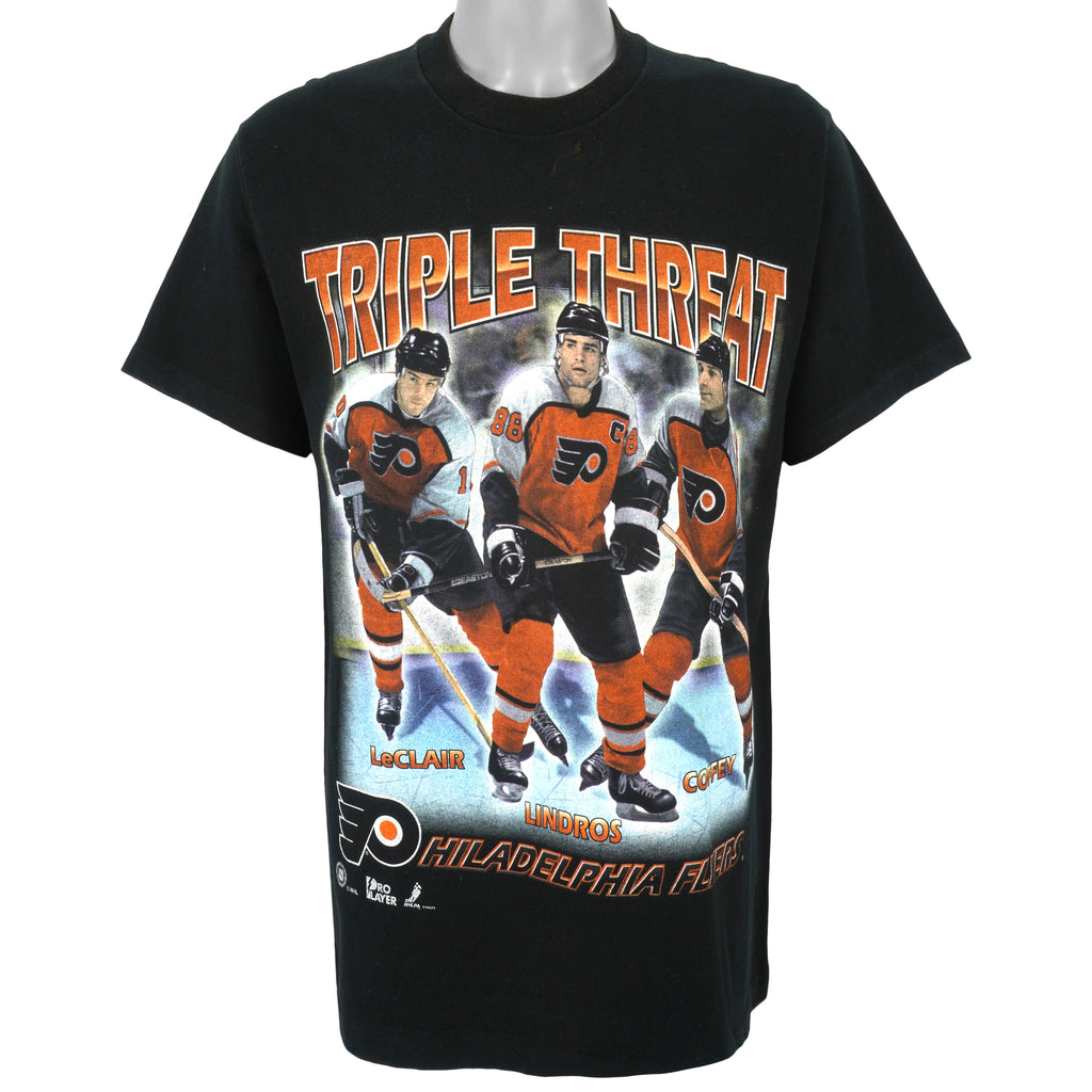 NHL (Pro Player) - Philadelphia Flyers Triple Threat T-Shirt 1990s Large Vintage Retro Hockey