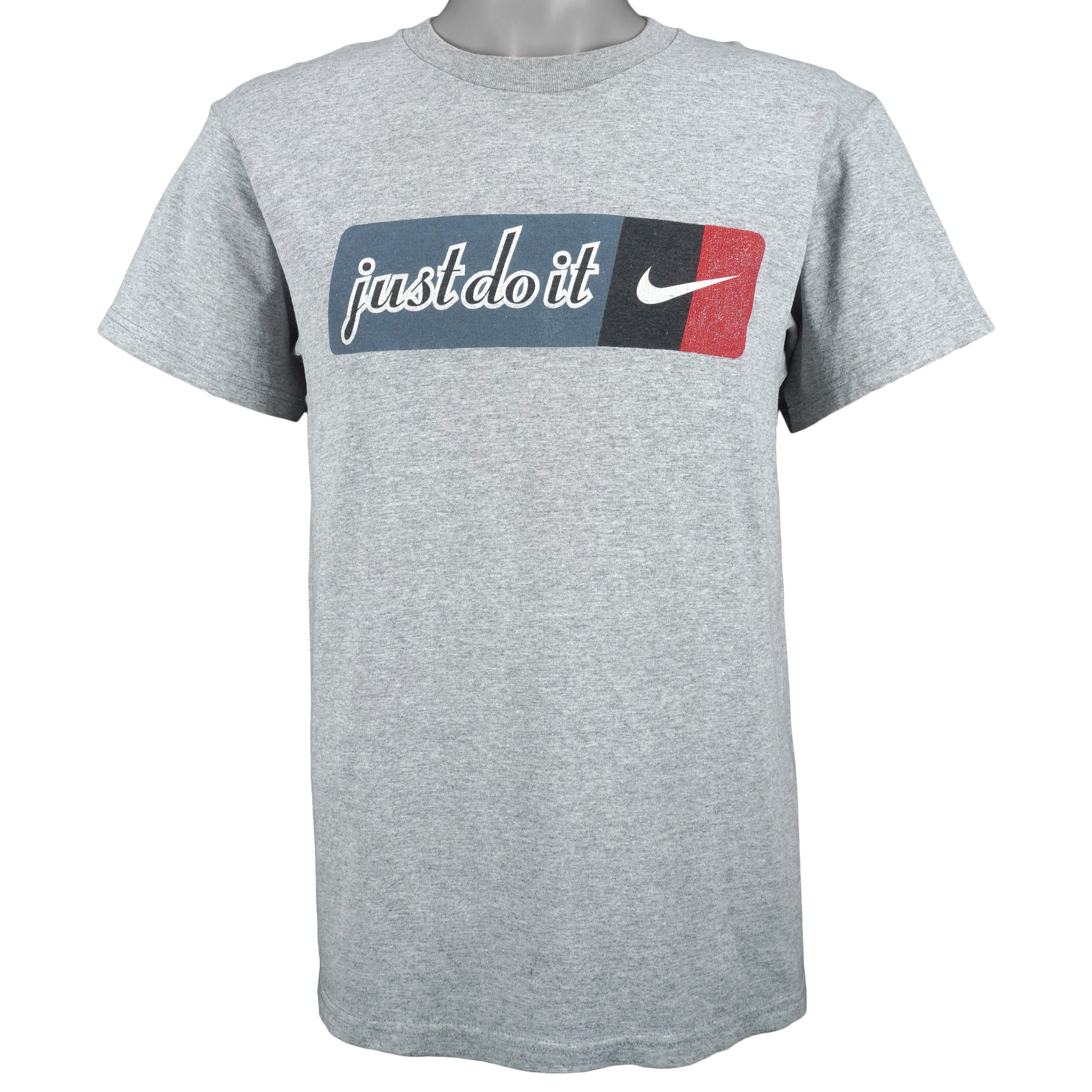 Nike - Grey Just Do It T-Shirt 1990s Small Vintage Retro