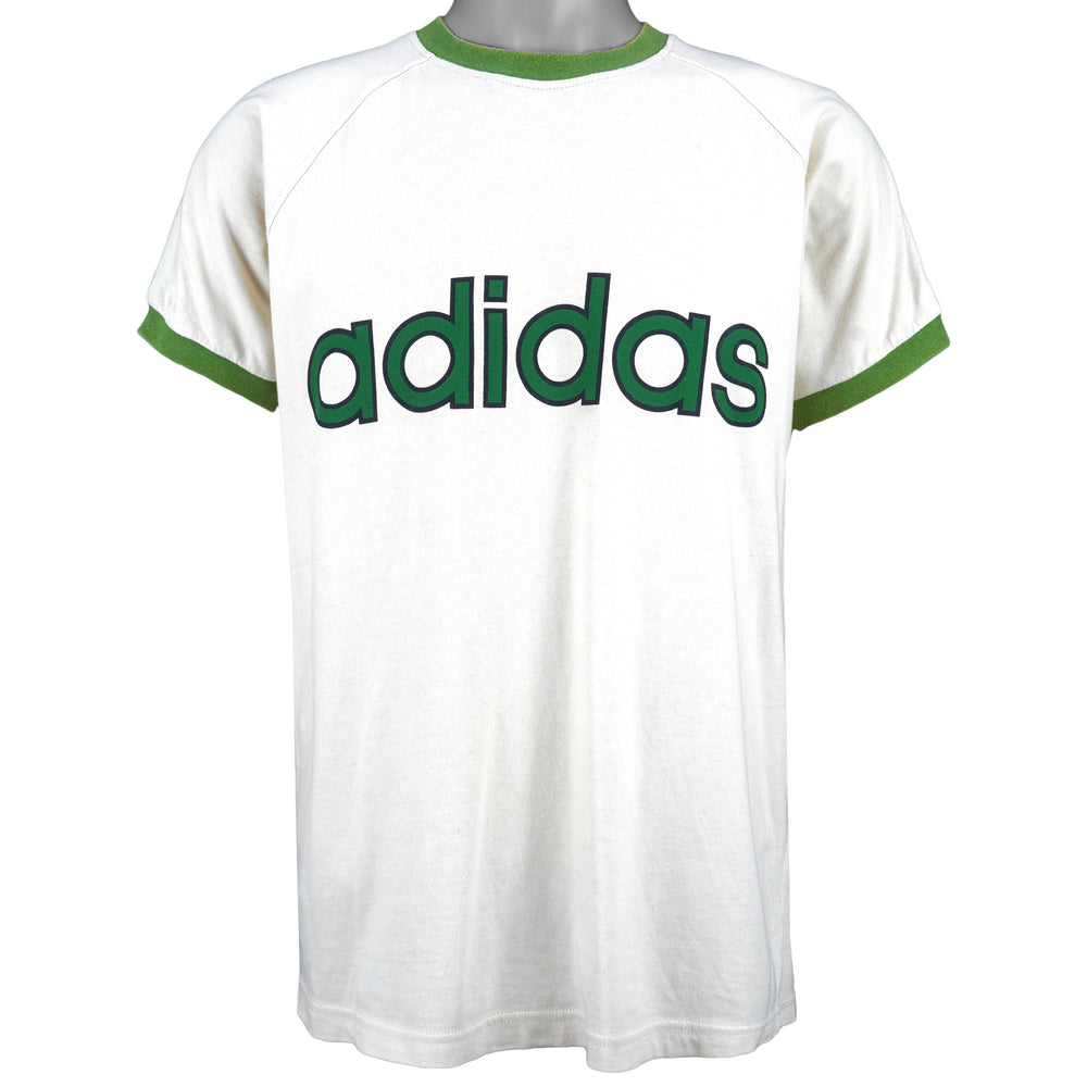 Adidas - White Spell-Out T-Shirt 1990s Medium Vintage Retro