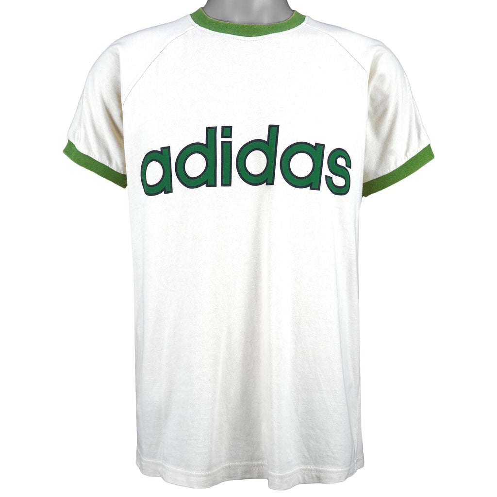 Adidas - White Spell-Out T-Shirt 1990s Medium Vintage Retro