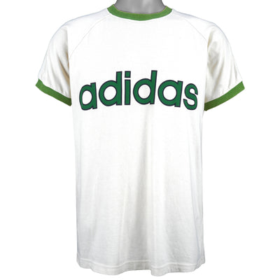 Adidas - White Spell-Out T-Shirt 1990s Medium