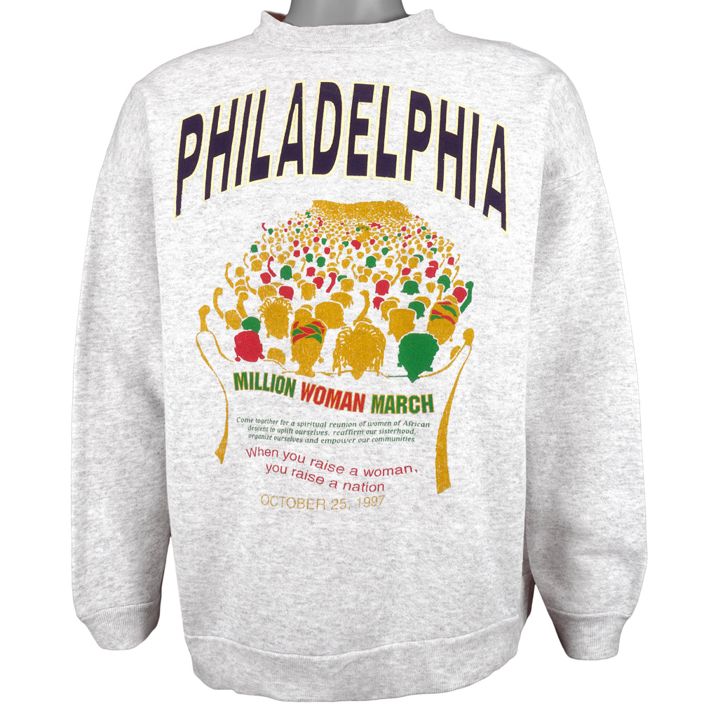 Vintage (Tultex) - Philadelphia Million Women March Crew Neck Sweatshirt 1997 X-Large Vintage Retro
