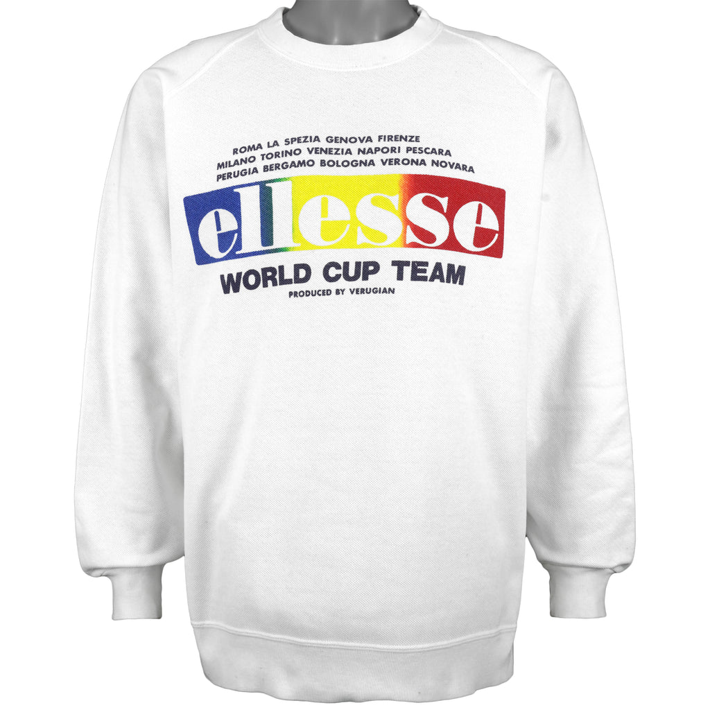 Ellesse - White World Cup Team Crew Neck Sweatshirt 1990s Large Vintage Retro