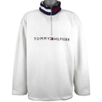 Tommy Hilfiger - White Spell-Out 1/4 Zip Sweatshirt X-Large Vintage Retro