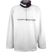 Tommy Hilfiger - White Spell-Out 1/4 Zip Sweatshirt X-Large Vintage Retro