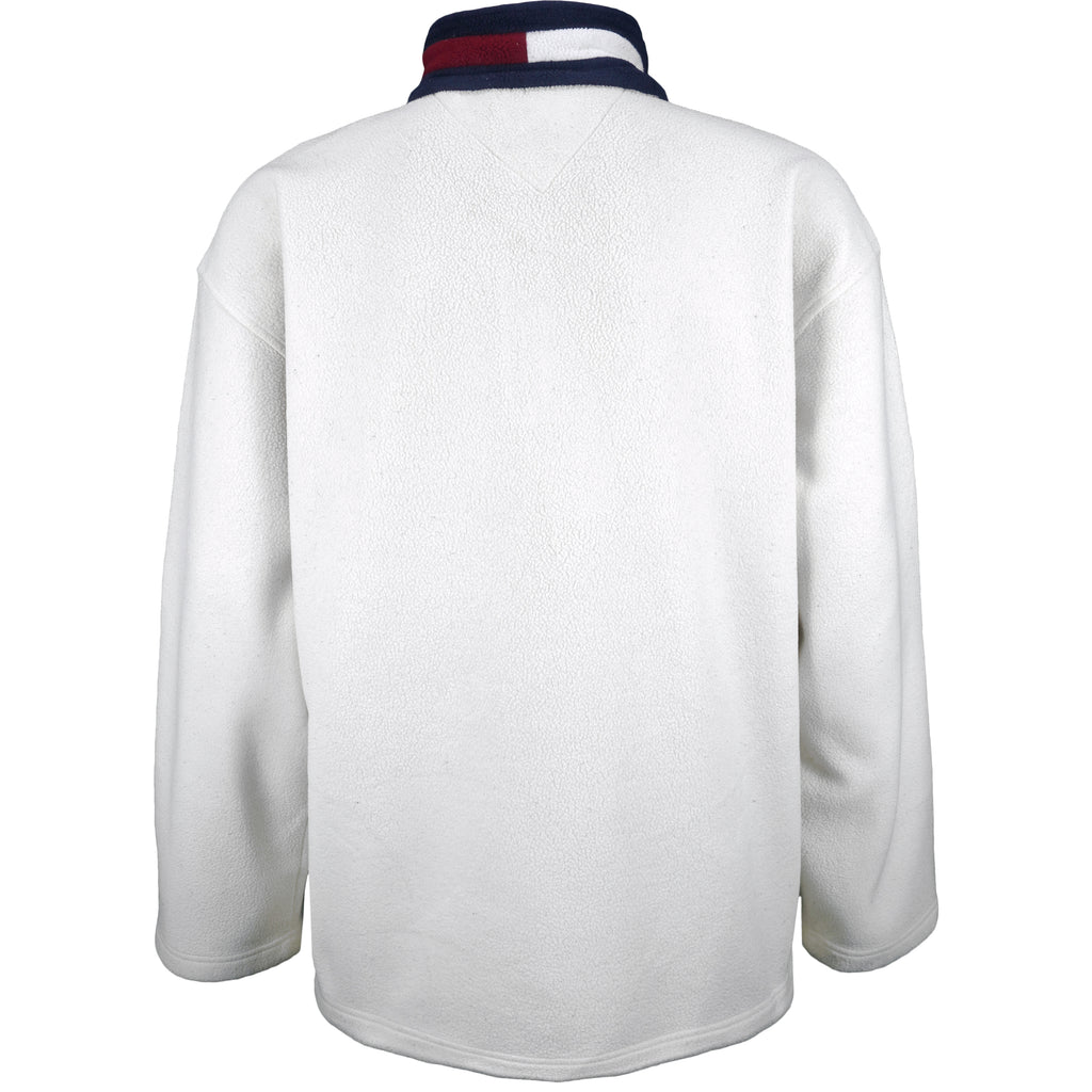 Tommy Hilfiger - White Spell-Out 1/4 Zip Sweatshirt X-Large Vintage Retro