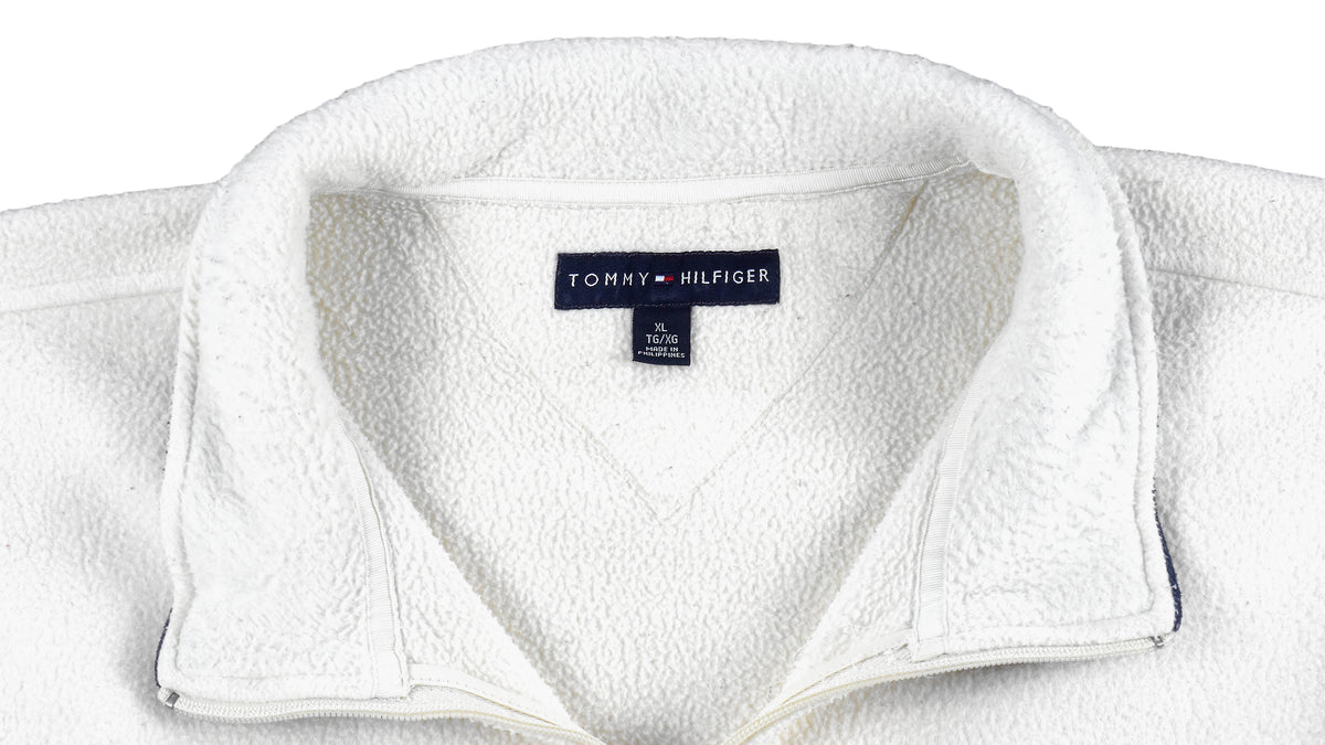 Tommy Hilfiger - White Spell-Out 1/4 Zip Sweatshirt X-Large Vintage Retro