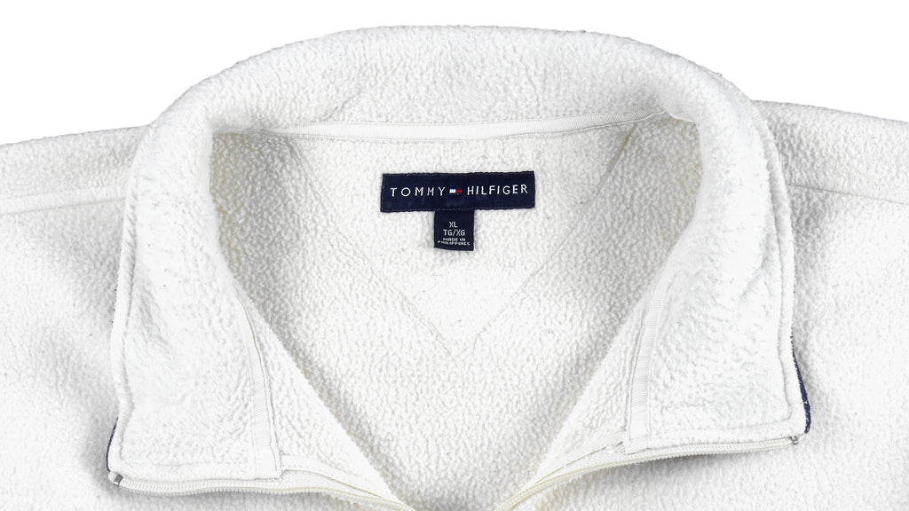 Tommy Hilfiger - White Spell-Out 1/4 Zip Sweatshirt X-Large Vintage Retro