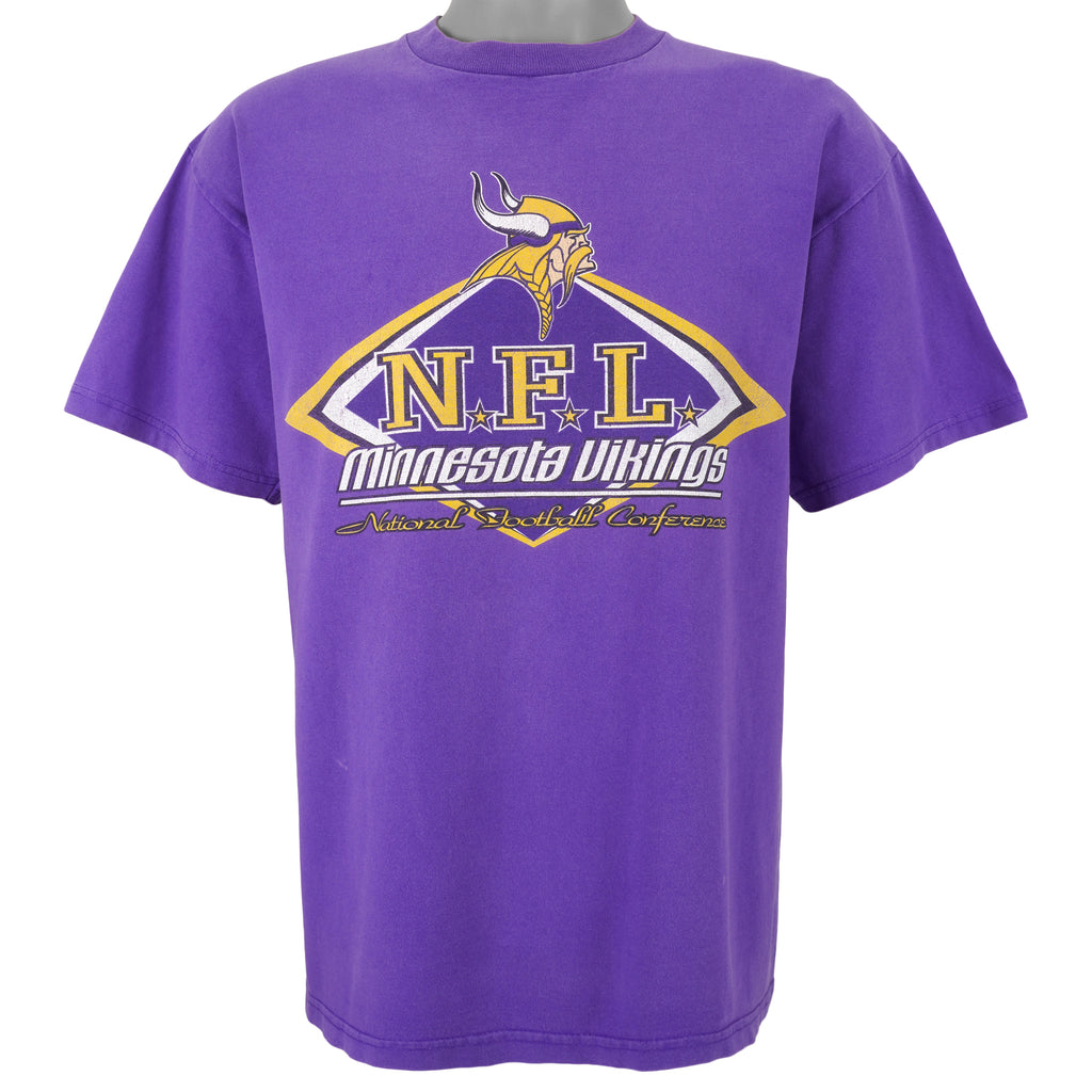 NFL (Logo Athletic) - Minnesota Vikings Spell-Out T-Shirt 1990s Large Vintage Retro Football