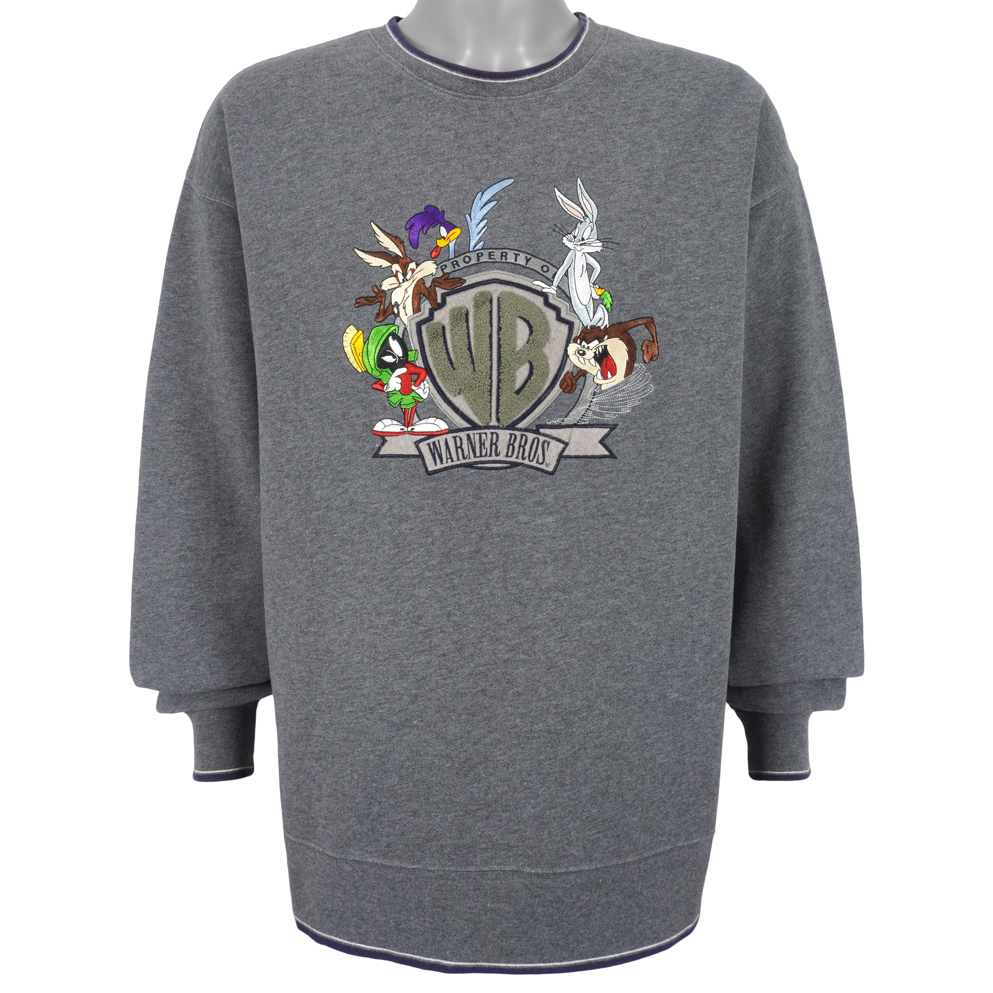Looney Tunes - Property of WB Embroidered Crew Neck Sweatshirt 2000s X-Large Vintage Retro
