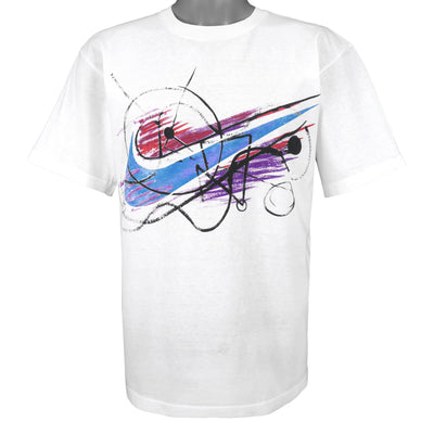 Nike - White Grey Tag Big Logo T-Shirt 1990s Medium