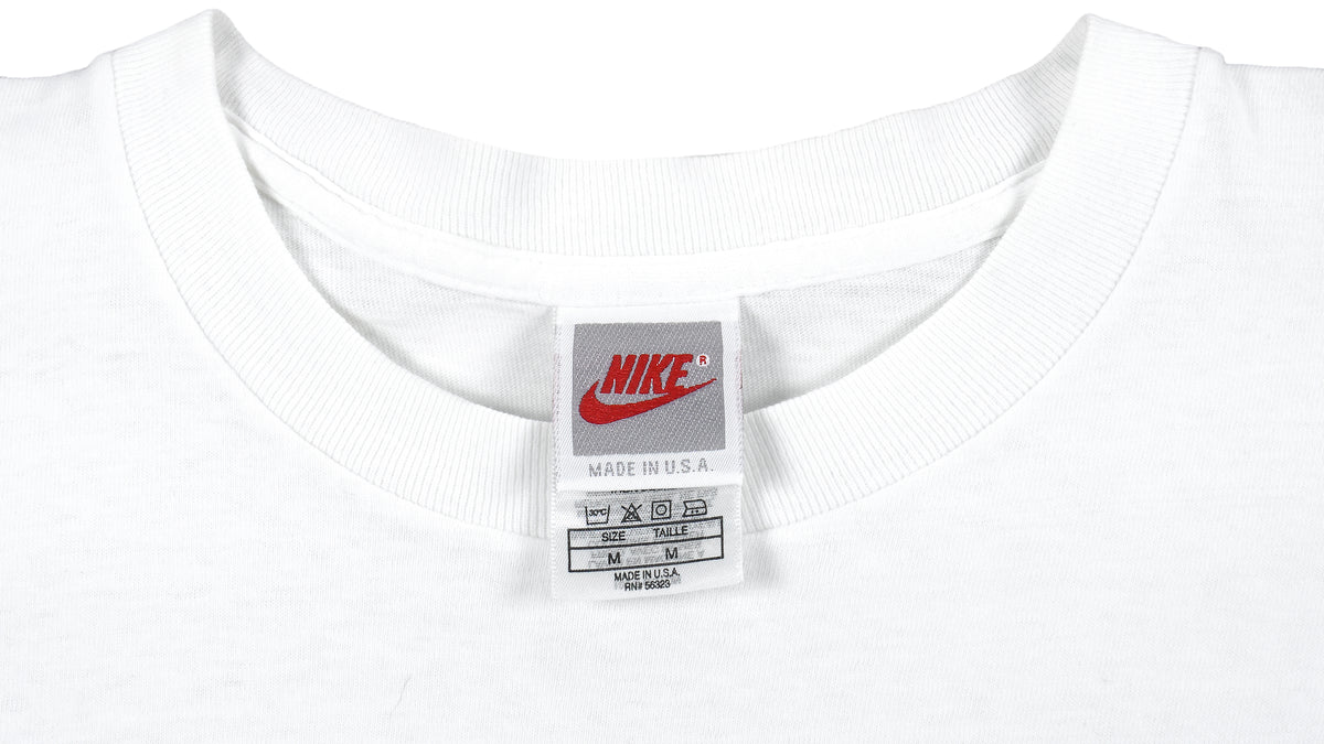 Nike - White Grey Tag Big Logo T-Shirt 1990s Medium Vintage Retro