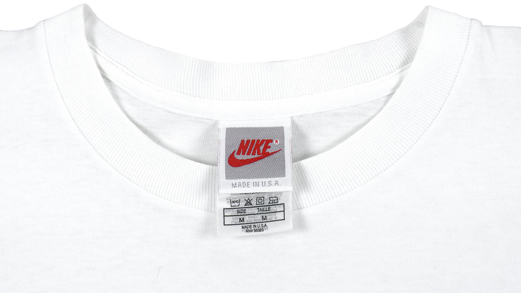 Nike - White Grey Tag Big Logo T-Shirt 1990s Medium Vintage Retro