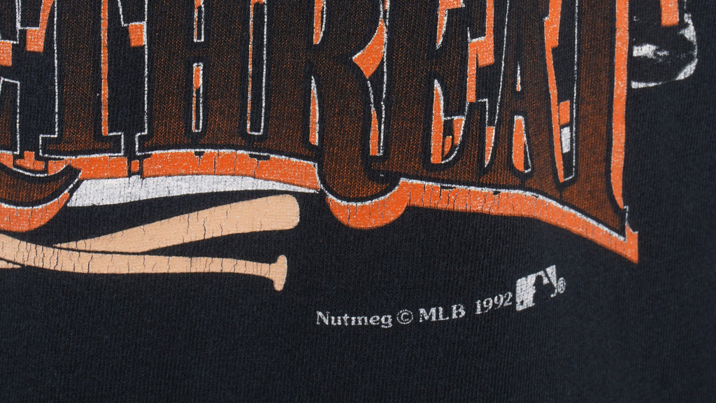 MLB (Nutmeg) - Baltimore Orioles, Triple Threat Spell-Out T-Shirt 1992 X-Large Vintage Retro Baseball