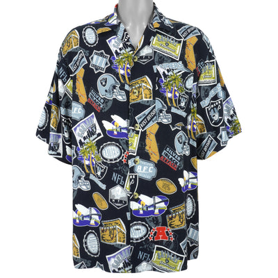 NFL - Oakland Raiders All Over Print Logos Button Up Shirt 2000s Medium