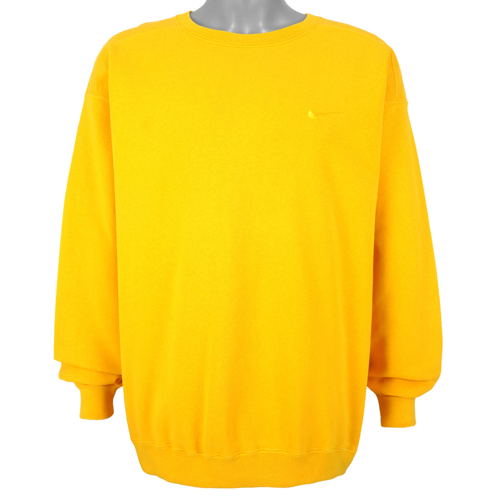 Nike - Yellow Classic Crew Neck Sweatshirt 1990s Large Vintage Retro