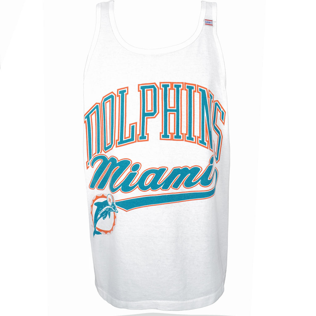 NFL (Logo 7) - Miami Dolphins Big Spell-Out Tank Top 1990s X-Large Vintage Retro Football