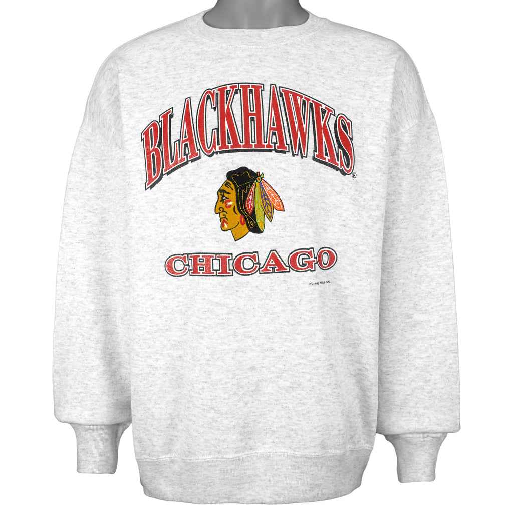 NHL (Nutmeg) - Chicago Blackhawks Crew Neck Sweatshirt 1990s Large Vintage Retro Hockey