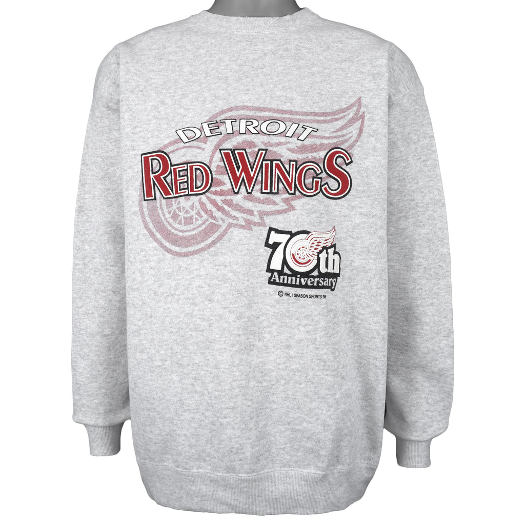 NHL (Hanes) - Detroit Red Wings, 70th Anniversary Crew Neck Sweatshirt 1995 X-Large Vintage Retro Hockey