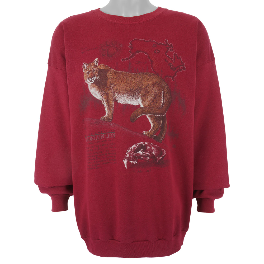 Vintage - Red Mountain Lion Crew Neck Sweatshirt 1990s XX-Large Vintage Retro