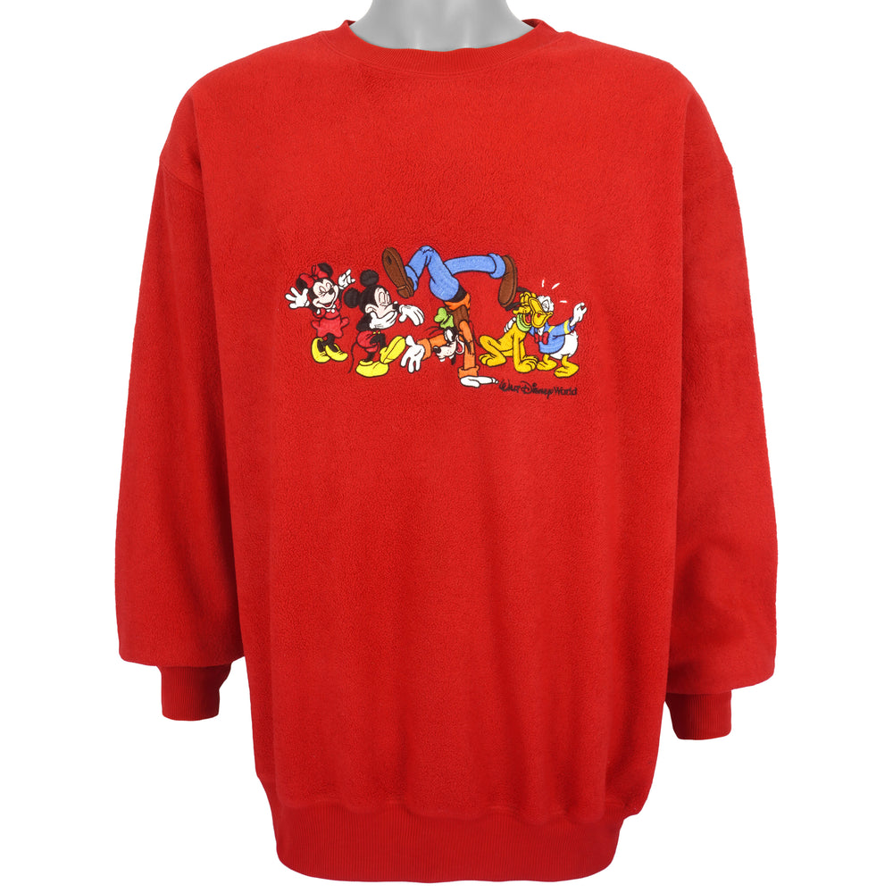 Disney - Red Embroidered Crew Neck Sweatshirt 1990s X-Large Vintage Retro