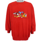 Disney - Red Embroidered Crew Neck Sweatshirt 1990s X-Large Vintage Retro