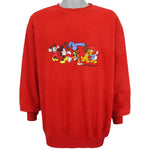 Disney - Red Embroidered Crew Neck Sweatshirt 1990s X-Large