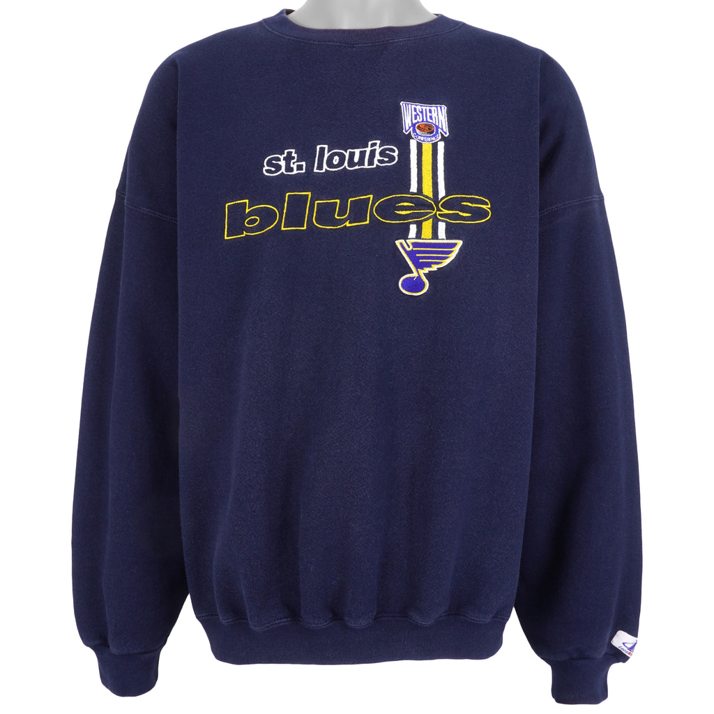 NHL (Logo Athletic) - St. Louis Blues Spell-Out Sweatshirt 1990s X-Large Vintage Retro Hockey