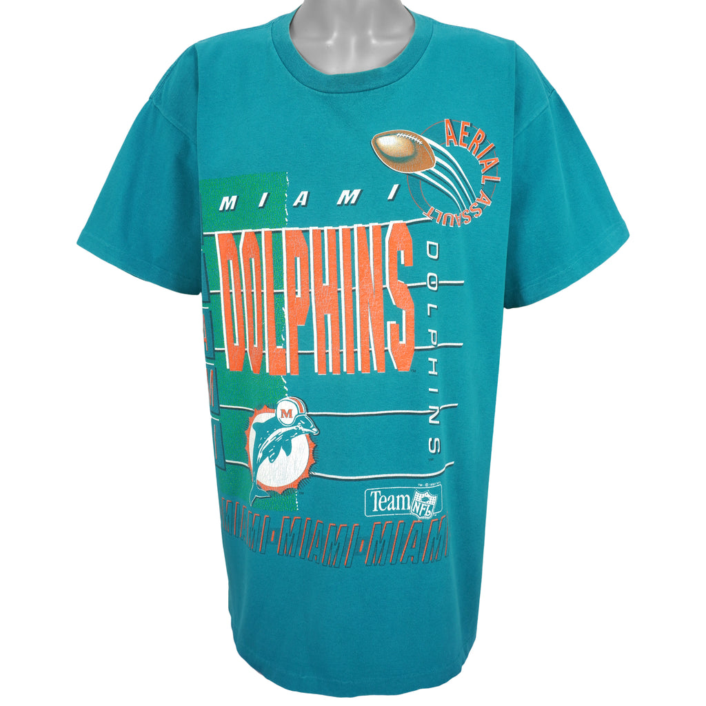 NFL (Salem) - Miami Dolphins, Aerial Assault Spell-Out T-Shirt 1992 XX-Large Vintage Retro Football