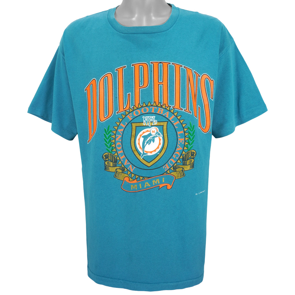 NFL (Nutmeg) - Miami Dolphins Spell-Out T-Shirt 1993 X-Large Vintage Retro Football