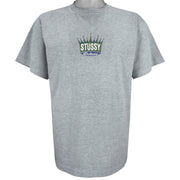 Stussy - Grey Deluxe Spell-Out T-Shirt 1990s Large Vintage Retro