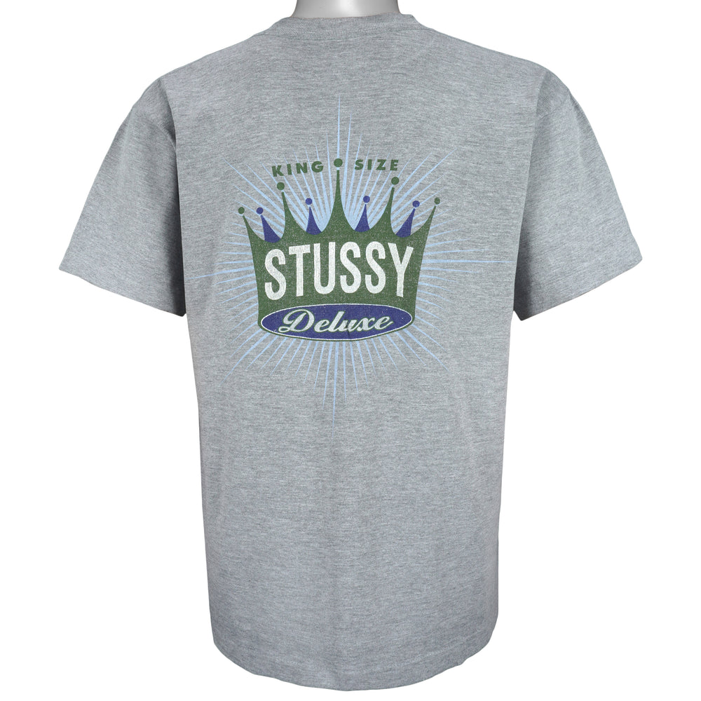 Stussy - Grey Deluxe Spell-Out T-Shirt 1990s Large Vintage Retro