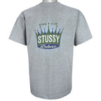 Stussy - Grey Deluxe Spell-Out T-Shirt 1990s Large Vintage Retro