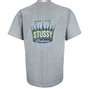 Stussy - Grey Deluxe Spell-Out T-Shirt 1990s Large Vintage Retro