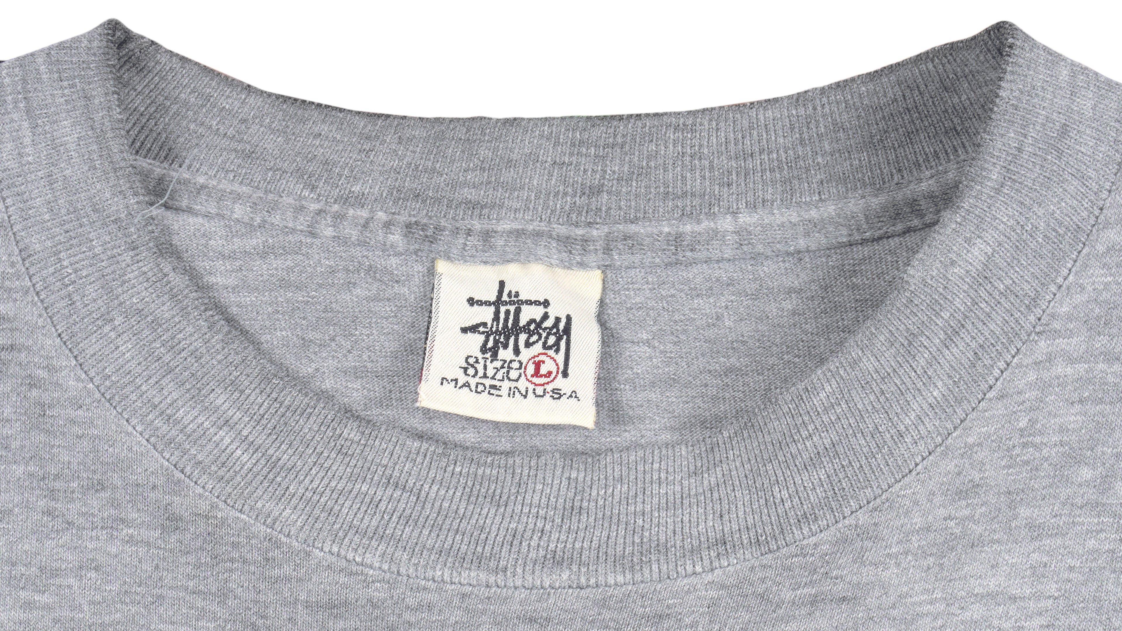 Stussy - Grey Deluxe Spell-Out T-Shirt 1990s Large Vintage Retro